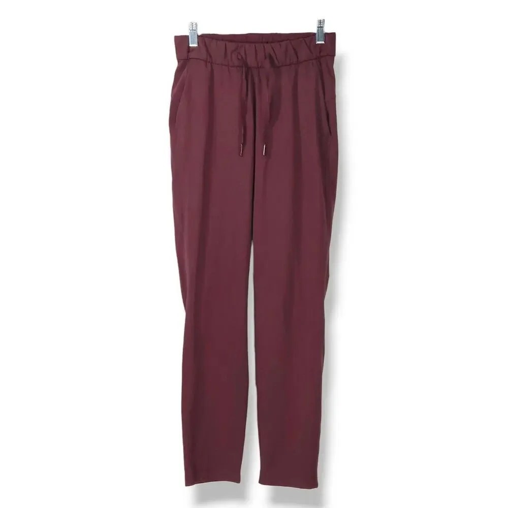 Lululemon On The Fly Pant Pull On Drawcord Tapered Full On Burgundy Redwood 2‎